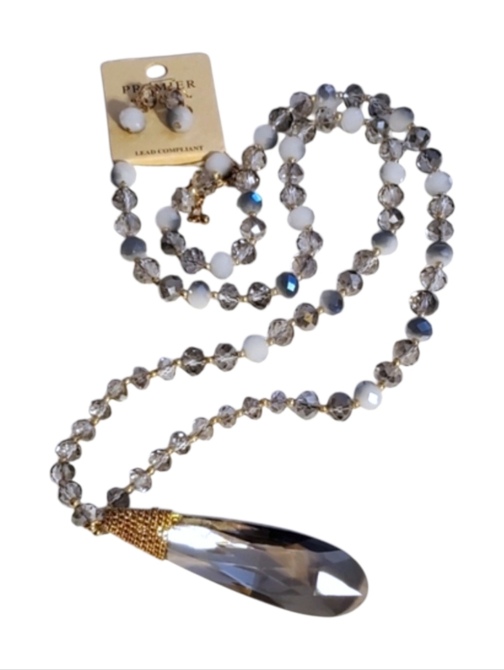 Faceted Crystal Teardrop Necklace and Earring Set